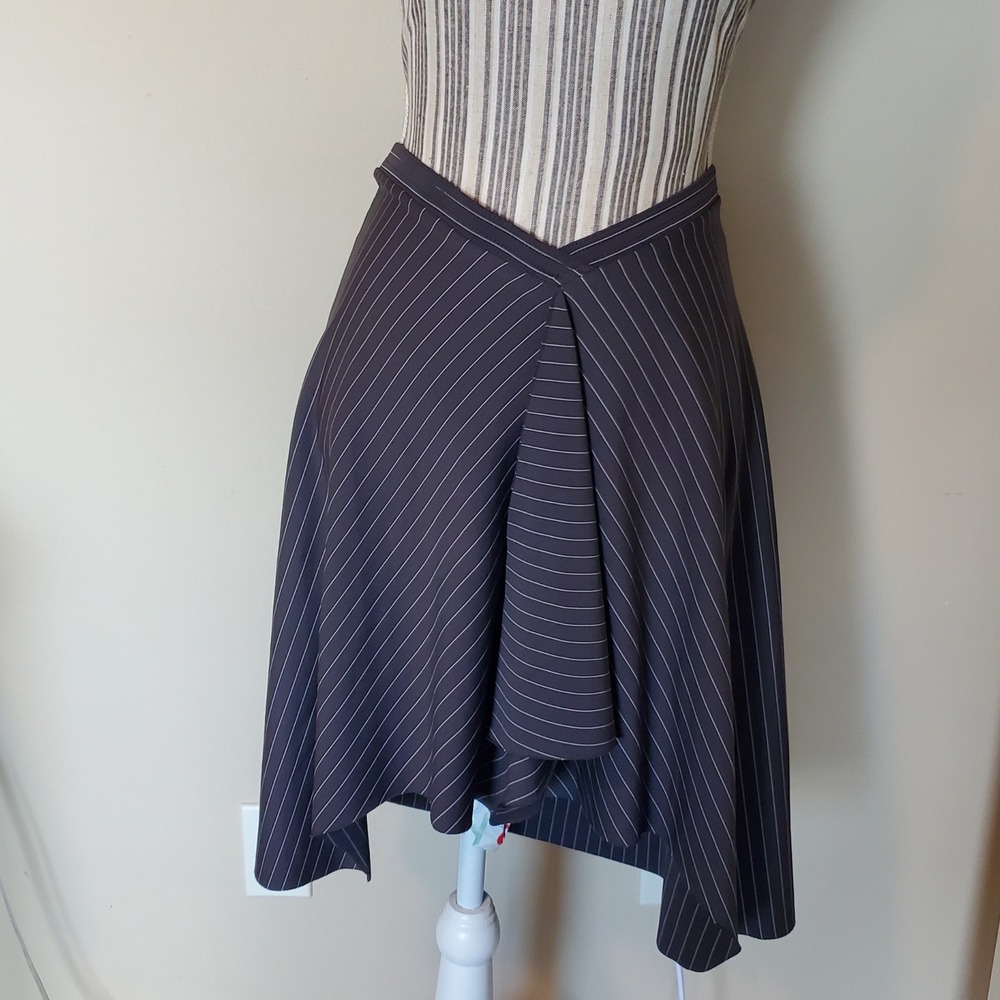 Asymmetrical Pinstripe Midi Skirt - Black